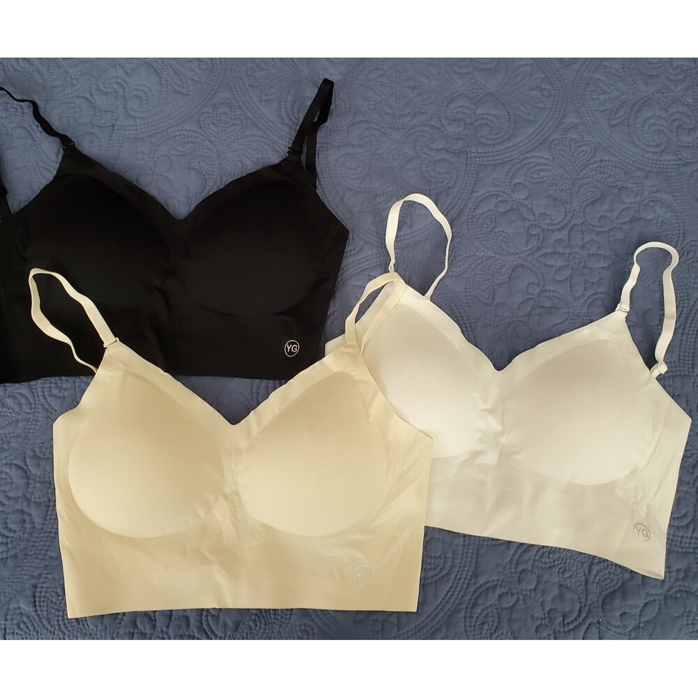 YG Bra Lot 3 Bralette 30A Cream Black White Low Back Removable Padding Stretch